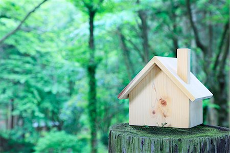 Miniature house on a log Stock Photo - Premium Royalty-Free, Code: 622-06549357