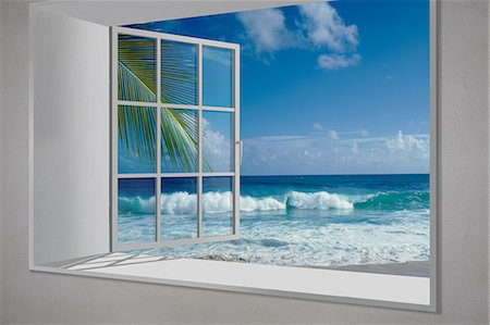 Hawaiian beach view from white window Stock Photo - Premium Royalty-Free, Code: 622-06900312