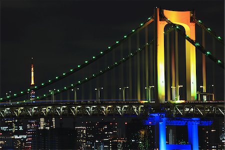 Night view of Rainbow bridge and Tokyo Tower, Tokyo, Japan Photographie de stock - Premium Libres de Droits, Code: 622-08122844