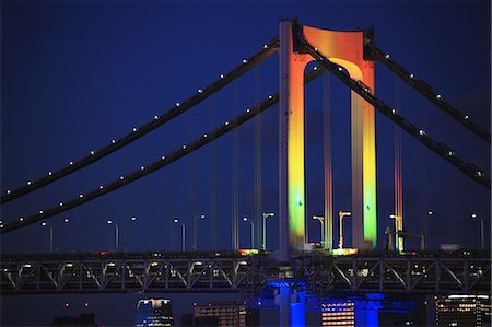 rainbow bridge - Night view of Rainbow bridge, Tokyo, Japan Foto de stock - Sin royalties Premium, Código: 622-08122854