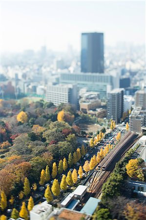 Tilt-shift bird's eye view of Tokyo cityscape, Tokyo, Japan Stock Photo - Premium Royalty-Free, Code: 622-08723380