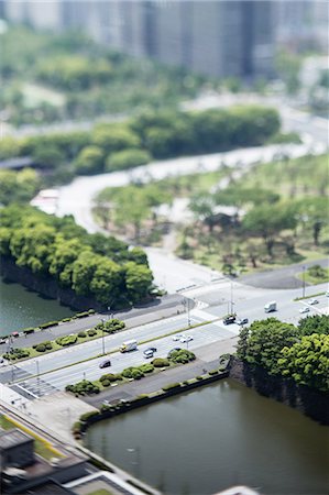 palacio imperial - Tilt-shift bird's eye view of Tokyo, Tokyo, Japan Foto de stock - Sin royalties Premium, Código: 622-08723435