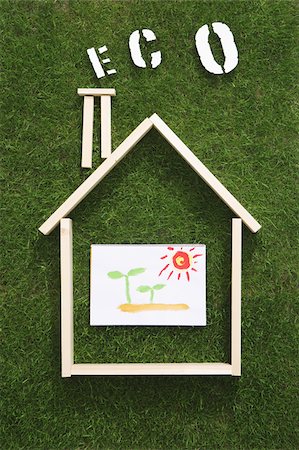 eco - Wooden House Frame Foto de stock - Sin royalties Premium, Código: 622-02395654