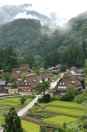 simsearch:622-02758407,k - Fleur de rizière et japonais maison traditionnelle Photographie de stock - Premium Libres de Droits, Code: 622-02758399