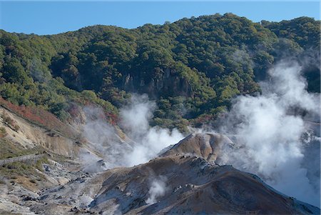 Smoke Rising From Mountain Noboshibetsu Hell Valley, Hokkaido Stock Photo - Premium Royalty-Free, Code: 622-02759533