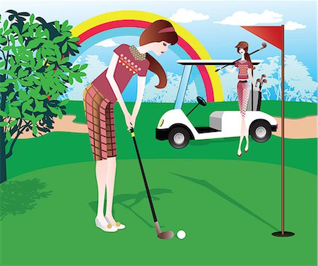 scenic golf - Two women playing golf Stock Photo - Premium Royalty-Free, Code: 630-06724034