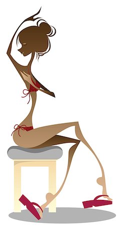 Woman wearing bikini and sitting on a stool Stock Photo - Premium Royalty-Free, Code: 630-06724043