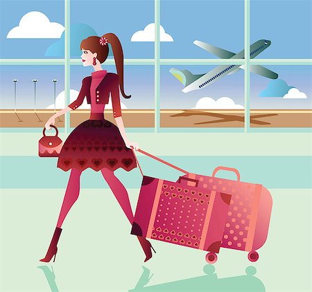 simsearch:400-07677441,k - Woman pulling her luggage at an airport Photographie de stock - Premium Libres de Droits, Code: 630-06724069