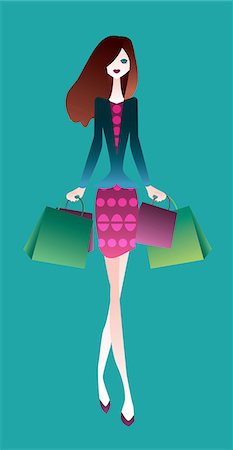 fashion illustration walking - Woman carrying shopping bags and walking Stock Photo - Premium Royalty-Free, Code: 630-06724060