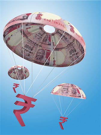 parachute - Indian currency symbols tying with one thousand rupees notes Stock Photo - Premium Royalty-Free, Code: 630-06724079