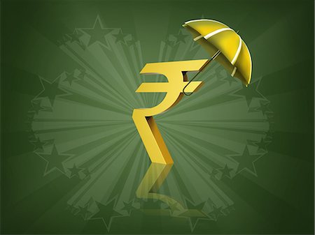 Indian rupee symbol covered by an umbrella Stock Photo - Premium Royalty-Free, Code: 630-06724089