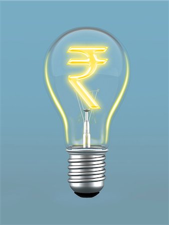 simsearch:630-06724088,k - Indian currency symbol in a light bulb Stock Photo - Premium Royalty-Free, Code: 630-06724080