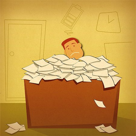 paper work stacked - Exhausted businessman over-burdened with work Stock Photo - Premium Royalty-Free, Code: 630-06724107