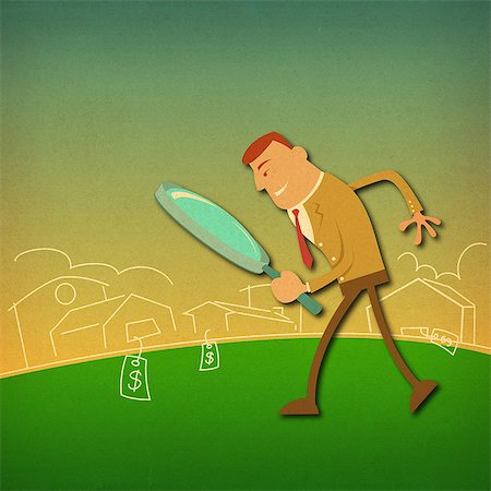 Businessman looking homes through a magnifying glass Photographie de stock - Premium Libres de Droits, Code: 630-06724118