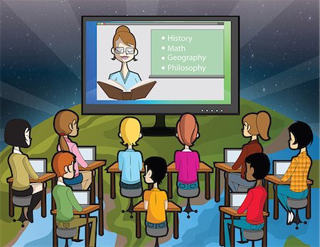 elementary students computers clipart - Online education Stock Photo - Premium Royalty-Free, Code: 630-06724254