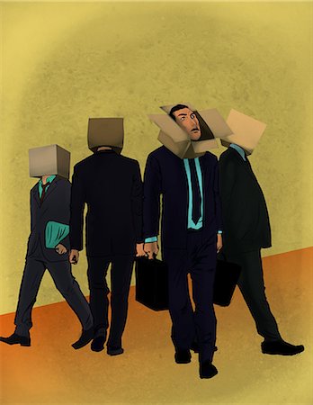 people hiding their face - Businessmen with cardboard box on their head Stock Photo - Premium Royalty-Free, Code: 630-06724295