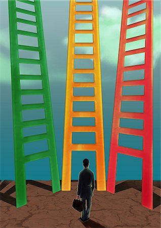 Businessman looking at three different ladders Foto de stock - Sin royalties Premium, Código: 630-06724352