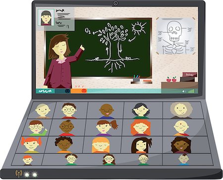 elementary students computers clipart - Online education Stock Photo - Premium Royalty-Free, Code: 630-06724366