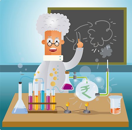 Illustrative representation of a man doing money research in a laboratory Stock Photo - Premium Royalty-Free, Code: 630-06724394
