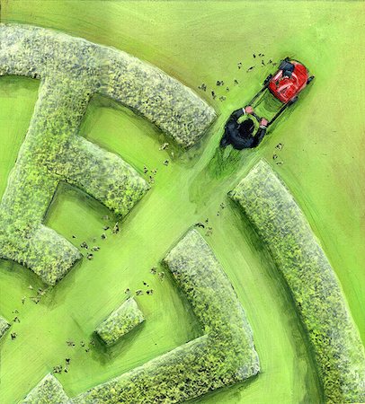 elevated view of lawnmower - Businessman breaking maze by a lawn mower Stock Photo - Premium Royalty-Free, Code: 630-06724392