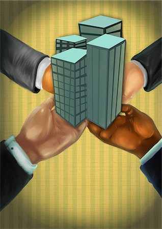 Business people's hands holding office buildings Stock Photo - Premium Royalty-Free, Code: 630-06724410