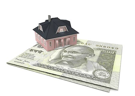 simsearch:630-06724088,k - Model home on Indian five hundred rupee note Stock Photo - Premium Royalty-Free, Code: 630-06724425