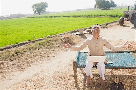 farmer with computer - Farmer with his arms outstretched in the field, Sonipat, Haryana, India Photographie de stock - Premium Libres de Droits, Code: 630-06724668