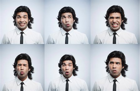 Multiple images of a businessman making funny faces Stock Photo - Premium Royalty-Free, Code: 630-06724701