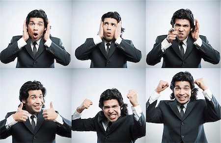 Multiple images of a businessman with different facial expressions Foto de stock - Sin royalties Premium, Código: 630-06724715