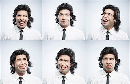 soupçon (suspicion) - Multiple images of a businessman with different facial expressions Photographie de stock - Premium Libres de Droits, Code: 630-06724710