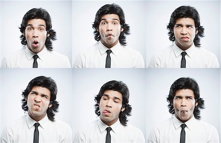 Multiple images of a businessman with funny facial expressions Foto de stock - Sin royalties Premium, Código: 630-06724711