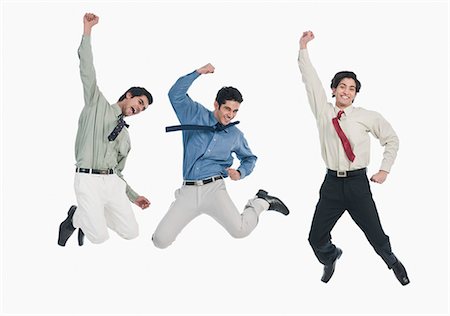 excited man yelling - Three businessmen jumping Photographie de stock - Premium Libres de Droits, Code: 630-06722392