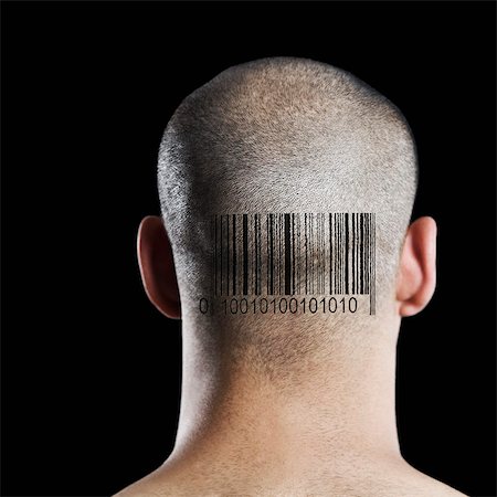 Close-up of a man with barcode on back of head Foto de stock - Sin royalties Premium, Código: 630-06723148