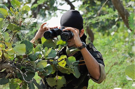 people searching forest - Soldier looking through binoculars in a forest Photographie de stock - Premium Libres de Droits, Code: 630-06723474