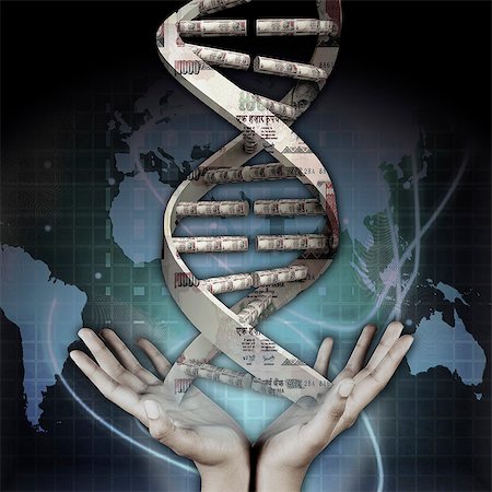 dna model - Close-up of a person's hands holding Helix model of DNA made up of Indian currency notes Stock Photo - Premium Royalty-Free, Code: 630-06723517