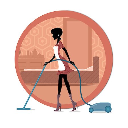 Woman cleaning house with a vacuum cleaner Stock Photo - Premium Royalty-Free, Code: 630-06723595