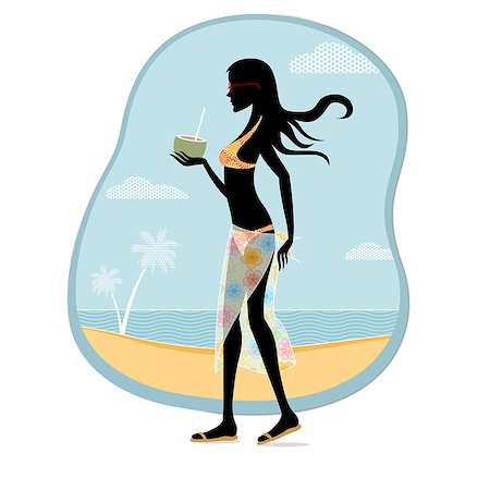 palm trees clipart - Woman enjoying coconut water on the beach Stock Photo - Premium Royalty-Free, Code: 630-06723614