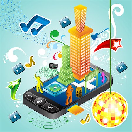 download - Illustrative representation showing the use of a mobile phone as music player Stock Photo - Premium Royalty-Free, Code: 630-06723620