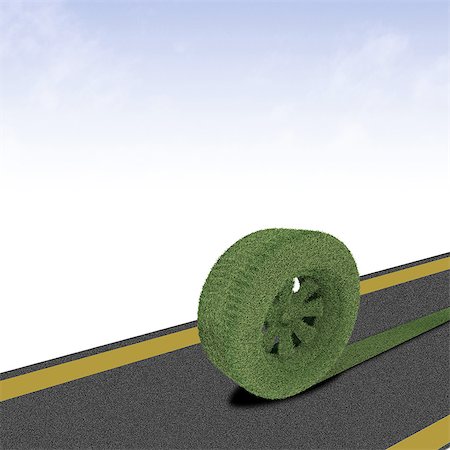 roads illustration - Green tire Stock Photo - Premium Royalty-Free, Code: 630-06723646