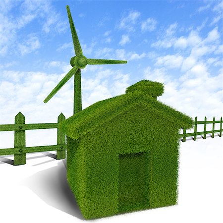 eco friendly home - Green home with a wind turbine Stock Photo - Premium Royalty-Free, Code: 630-06723648