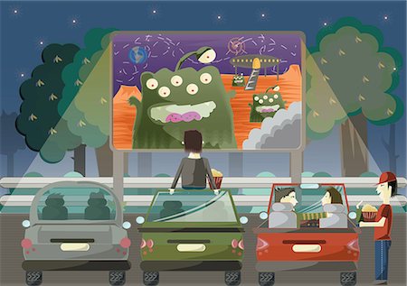 friends driving in car - People watching movie in a park Stock Photo - Premium Royalty-Free, Code: 630-06723690