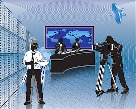 Television news presenters with a cameraman in a television studio Stock Photo - Premium Royalty-Free, Code: 630-06723758