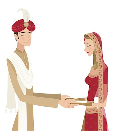 simsearch:700-00195615,k - Indian bride and groom in traditional dress at wedding ceremony Foto de stock - Sin royalties Premium, Código: 630-06723782