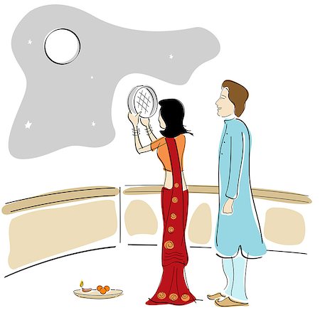 star sky moon - Woman watching moon through a sieve at Karva Chauth Stock Photo - Premium Royalty-Free, Code: 630-06723841