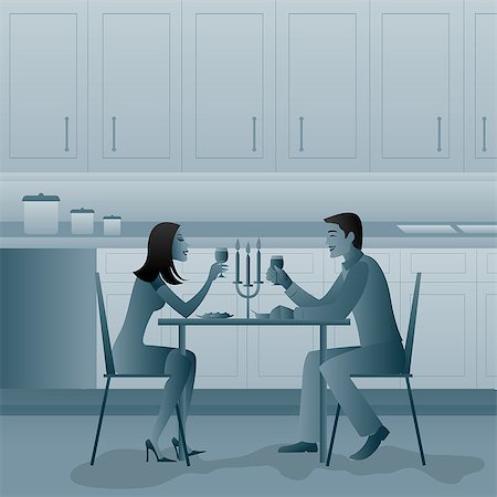 romantic dinner couple - Couple having a candlelight dinner at home Stock Photo - Premium Royalty-Free, Code: 630-06723917