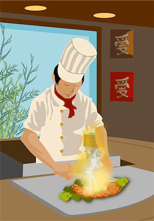 simsearch:614-03551539,k - Chef cooking food in a commercial kitchen Stock Photo - Premium Royalty-Free, Code: 630-06723927