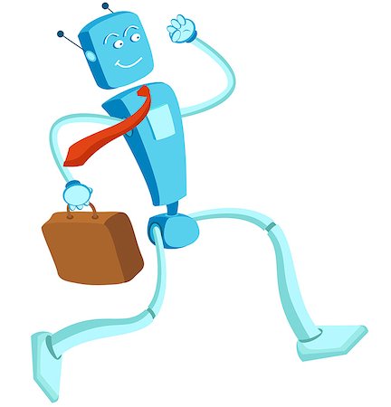 speed illustration - Robotic businessman running with a briefcase Stock Photo - Premium Royalty-Free, Code: 630-06723986