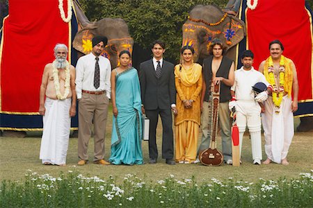 elephant indian costume - Portrait of a group of people standing Stock Photo - Premium Royalty-Free, Code: 630-01077298