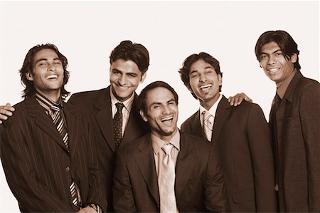 simsearch:630-01128454,k - Portrait of five businessmen laughing Stock Photo - Premium Royalty-Free, Code: 630-01128453