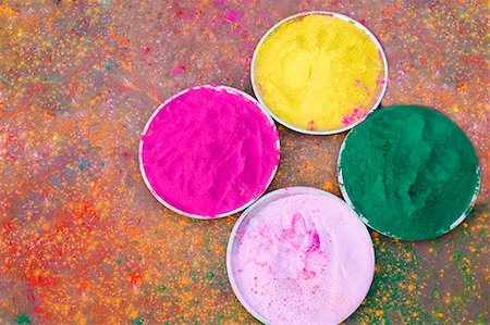 powder paint - High angle view of various powder paints in plates on Holi festival Stock Photo - Premium Royalty-Free, Code: 630-01708425